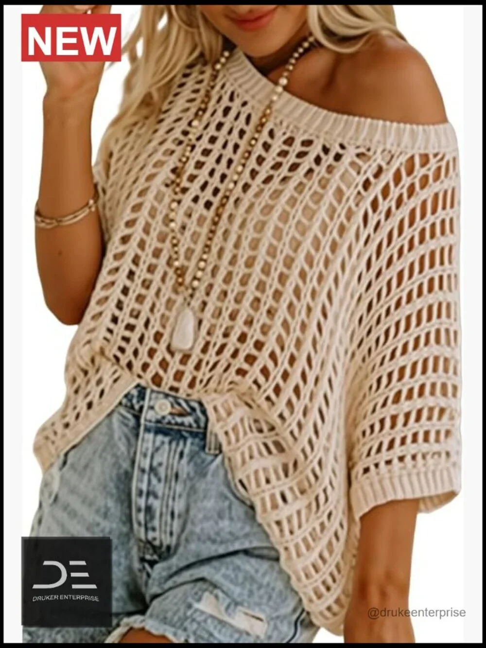 Crochet Hollow Out Short Sleeve Knit Top Beach Coverup Sweater
